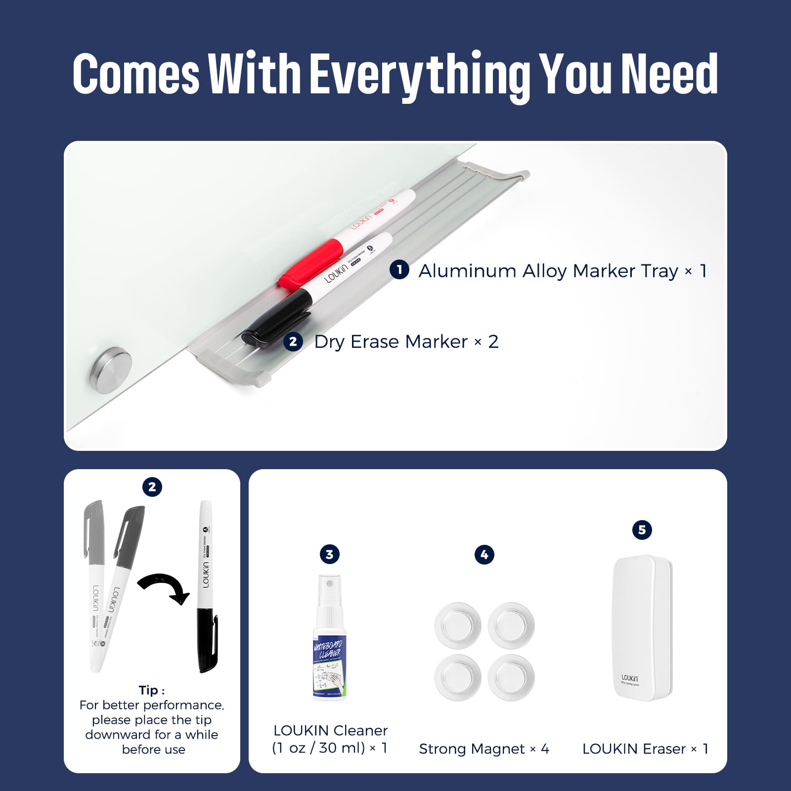 Magnetic Glass Dry Erase White Board 47x35'' / 120x90 cm