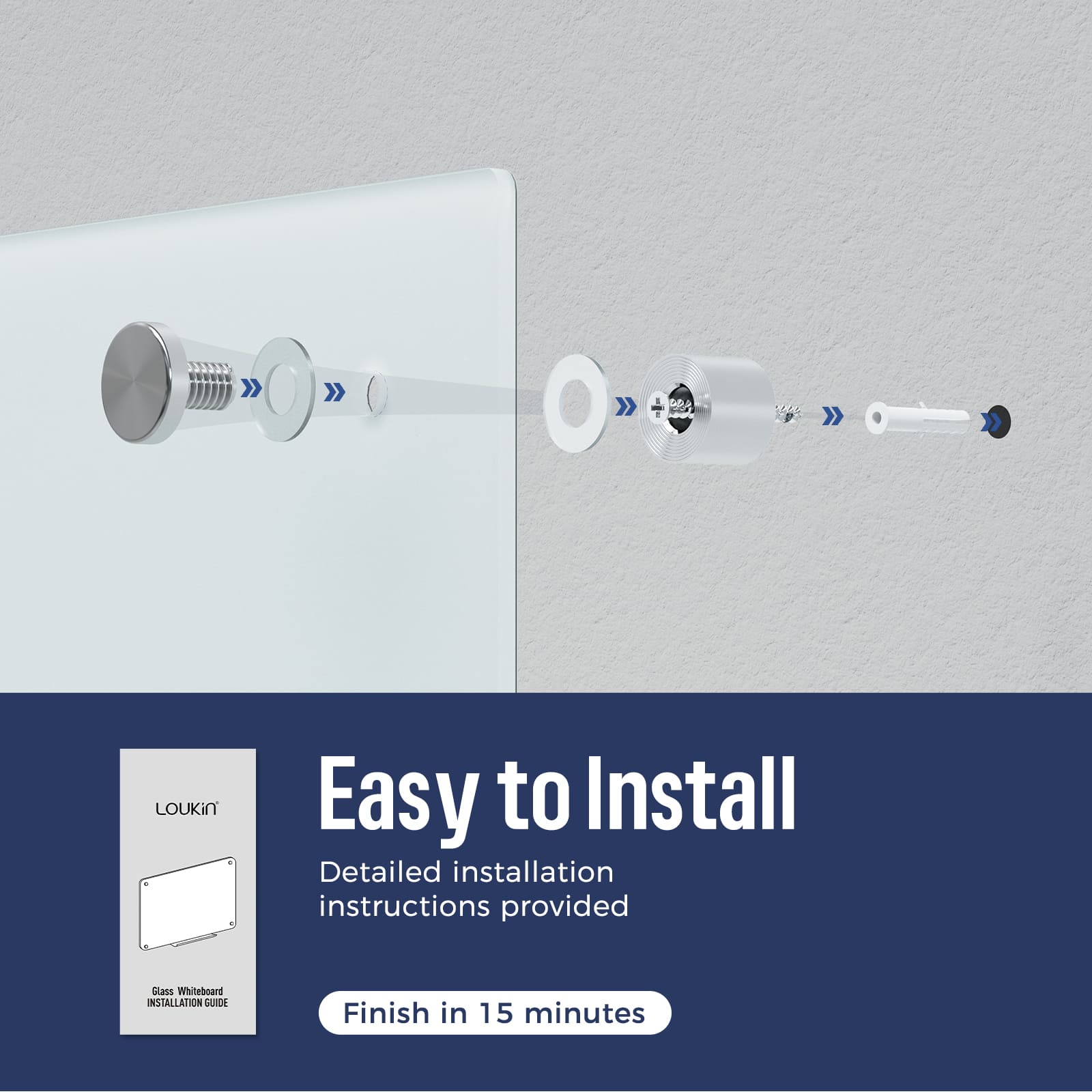 Magnetic Glass Dry Erase White Board 47x35'' / 120x90 cm