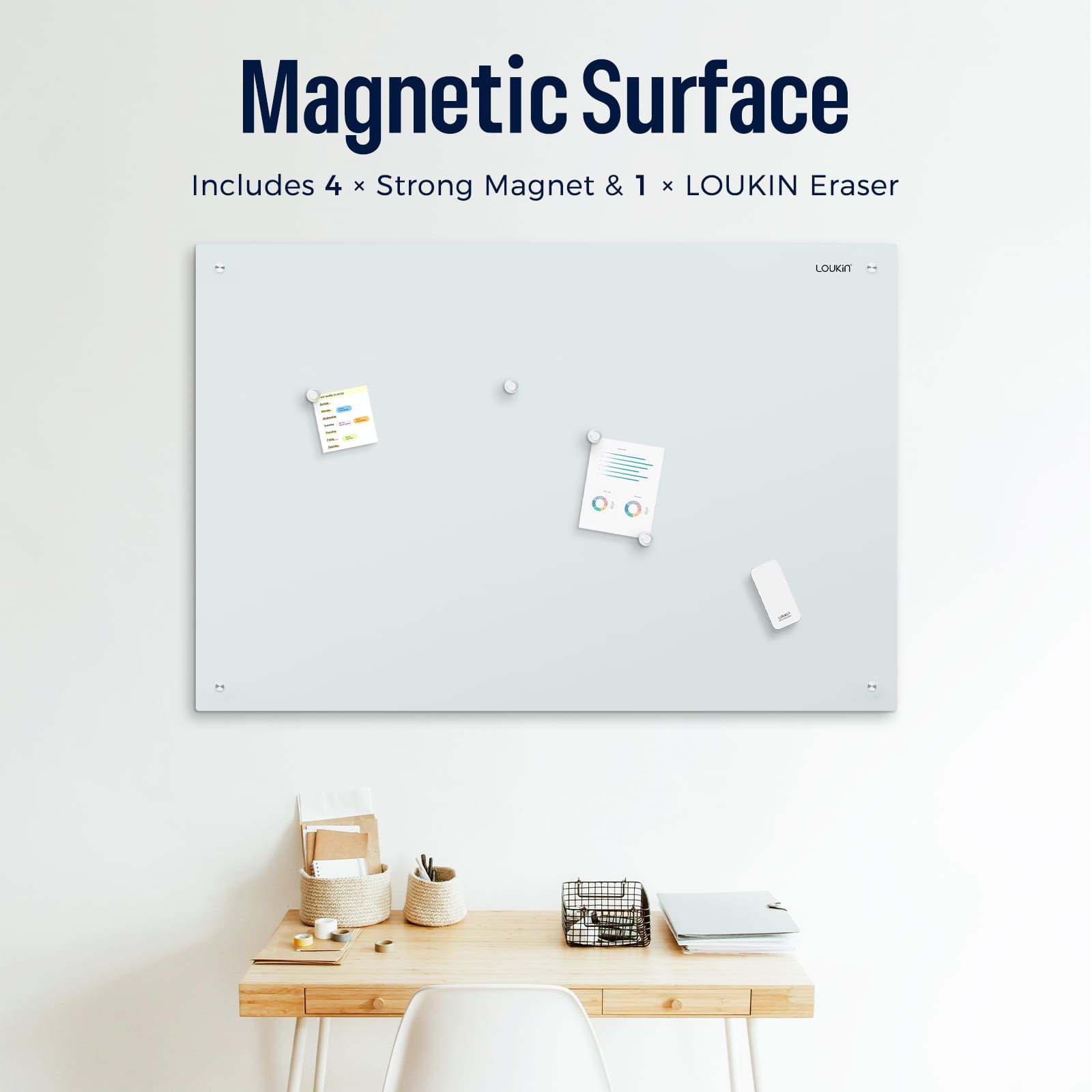 Magnetic Glass Dry Erase White Board 47x35'' / 120x90 cm