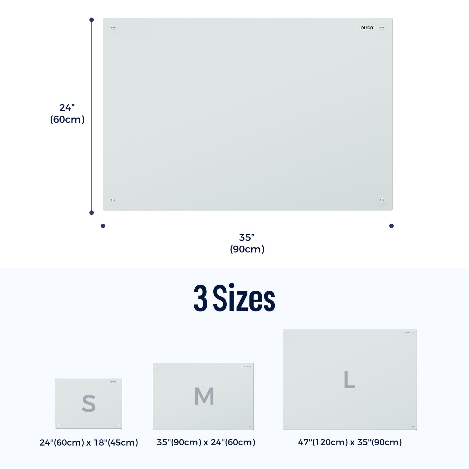 Magnetic Glass Dry Erase White Board 47x35'' / 120x90 cm