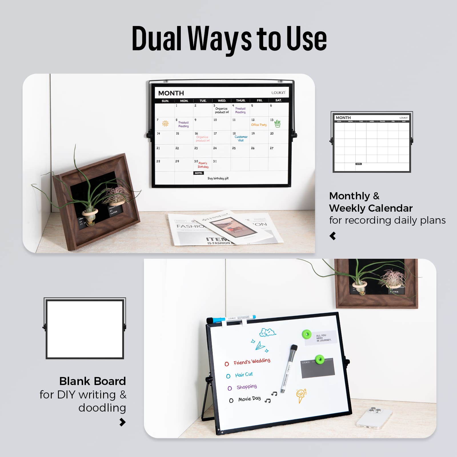 Magnetic Desktop Dry Erase Calendar with Stand