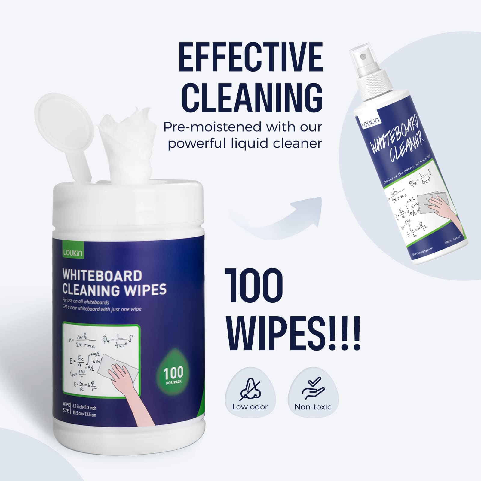 Whiteboard Cleaning Wipes, 100 Wipes