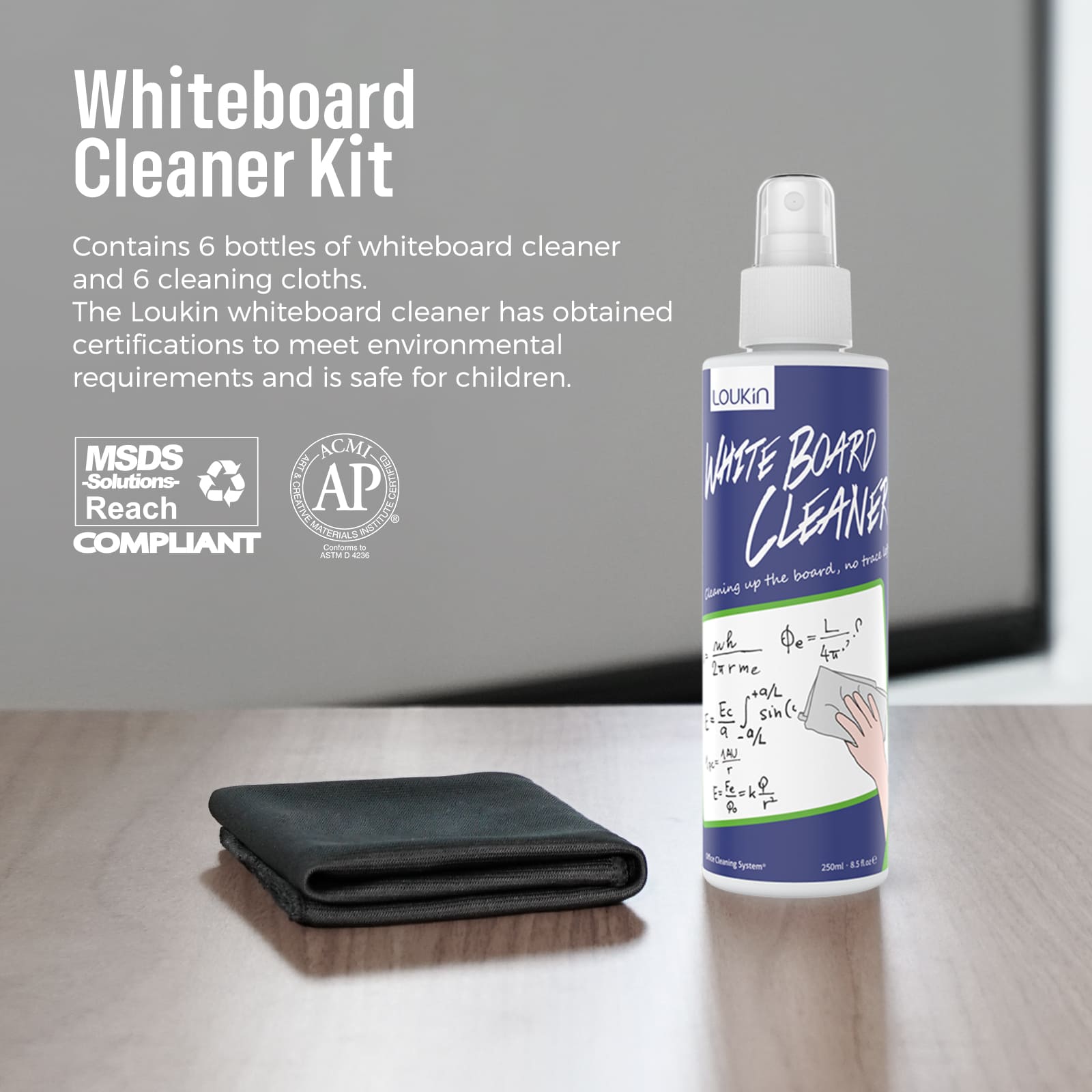 AP Approved Whiteboard Cleaner with Cloth 8.5oz/250ml